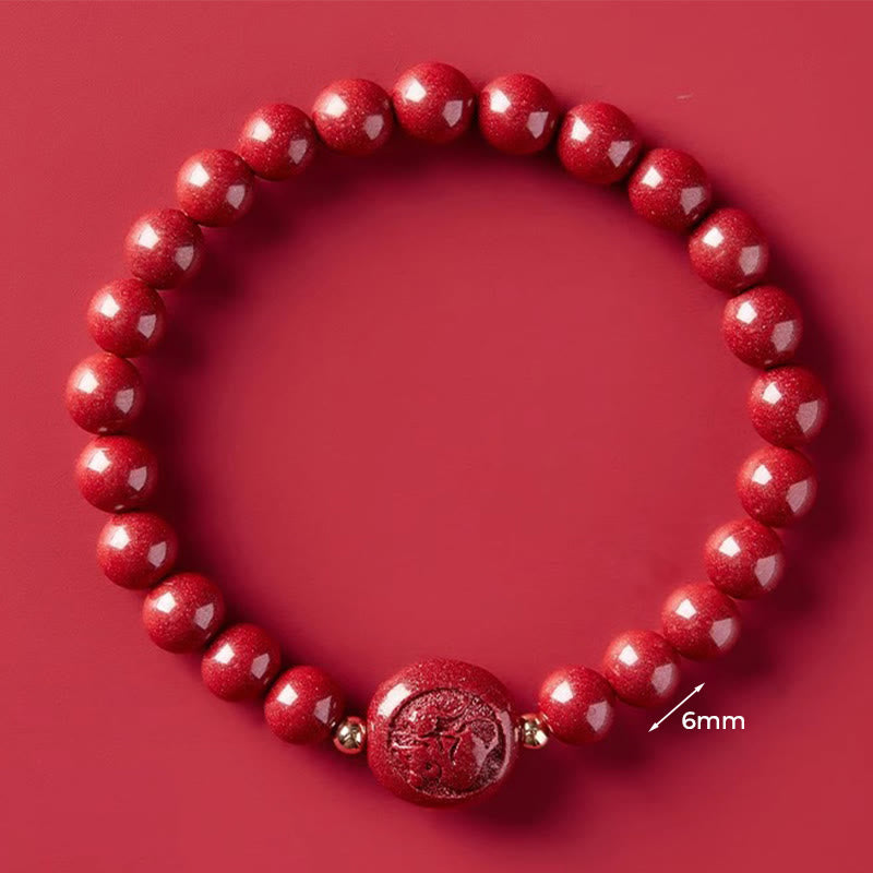 Buddha Stones Chinese Zodiac Year of the Horse Carved Cinnabar Peaceful Blessing Bracelet