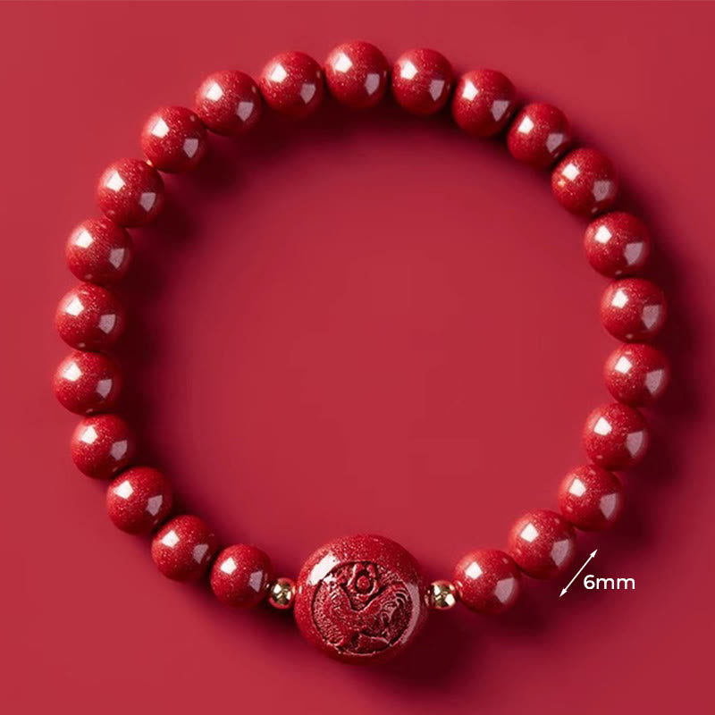 Buddha Stones Chinese Zodiac Year of the Horse Carved Cinnabar Peaceful Blessing Bracelet