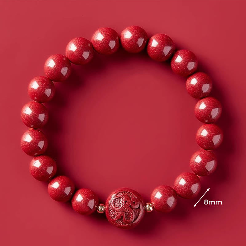Buddha Stones Chinese Zodiac Year of the Horse Carved Cinnabar Peaceful Blessing Bracelet