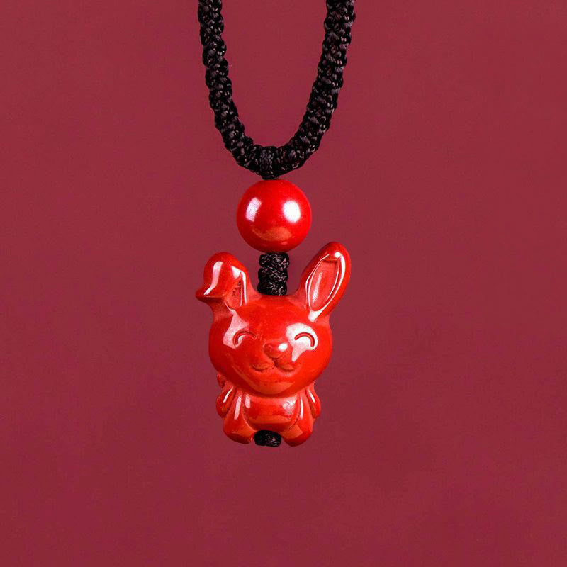 Buddha Stones Year of the Horse Chinese Zodiac Engraved Design Cinnabar Blessing Rope Necklace Pendants