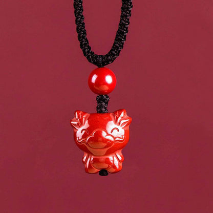 Buddha Stones Year of the Horse Chinese Zodiac Engraved Design Cinnabar Blessing Rope Necklace Pendants