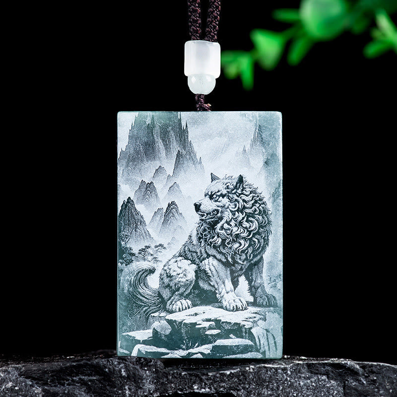 Buddha Stones Year of the Horse Chinese Zodiac Engraving Jade Abundance Necklace Pendants