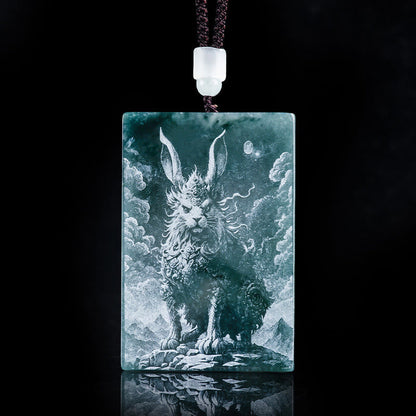 Buddha Stones Year of the Horse Chinese Zodiac Engraving Jade Abundance Necklace Pendants