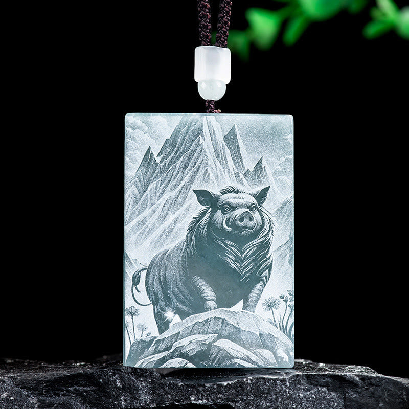 Buddha Stones Year of the Horse Chinese Zodiac Engraving Jade Abundance Necklace Pendants