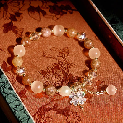 Buddha Stones Four Leaf Clover Amethyst Citrine Green Strawberry Quartz Rutilated Quartz Balance Bracelet