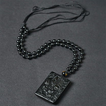 Buddha Stones Half Demon Half Buddha Relief Design Black Obsidian Strength Necklace Pendant