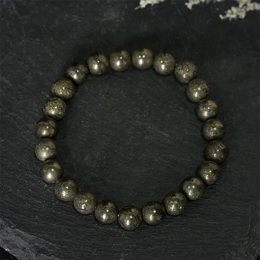 Buddha Stones Pyrite Round Beads Confidence Abundance Bracelet
