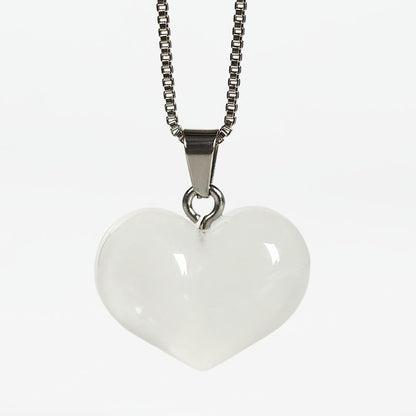 Buddha Stones Heart Design Amethyst Topaz Pink Crystal Opal Tiger Eye White Crystal Red Jasper Amazonite Green Aventurine Black Obsidian Citrine Balance Necklace Pendant