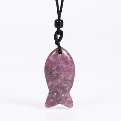 Buddha Stones Koi Fish Pink Crystal Indian Agate Amethyst Topaz Red Jasper Success Warmth Necklace Pendant