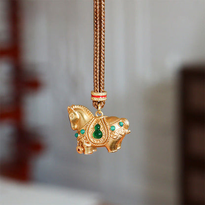 Buddha Stones Year of the Horse Copper Brass Balance Necklace Pendants