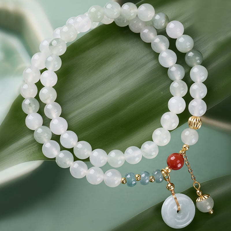 Buddha Stones Jade Peace Buckle Luck Abundance Double Wrap Bracelet