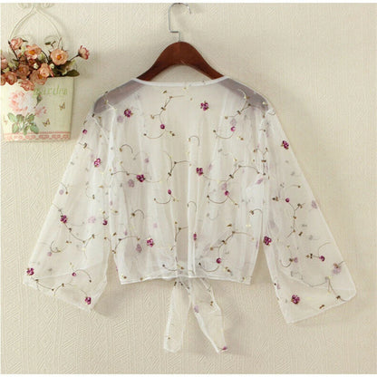Tops and Blouses Summer Blouse Shirt Cardigan Thin Outwear Hollow Out Blouse Cover Up Blusas Femininas Elegante