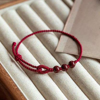 Buddha Stones Handmade Cinnabar Beads Calm Blessing Braided Rope Bracelet