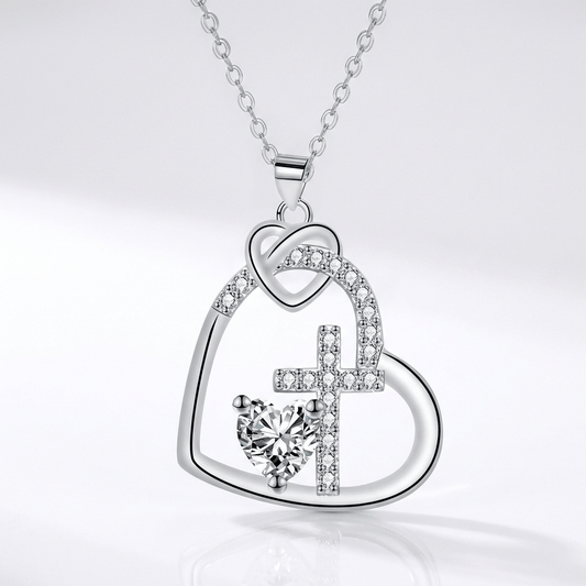 Heart-shaped Cross Inlaid Necklace