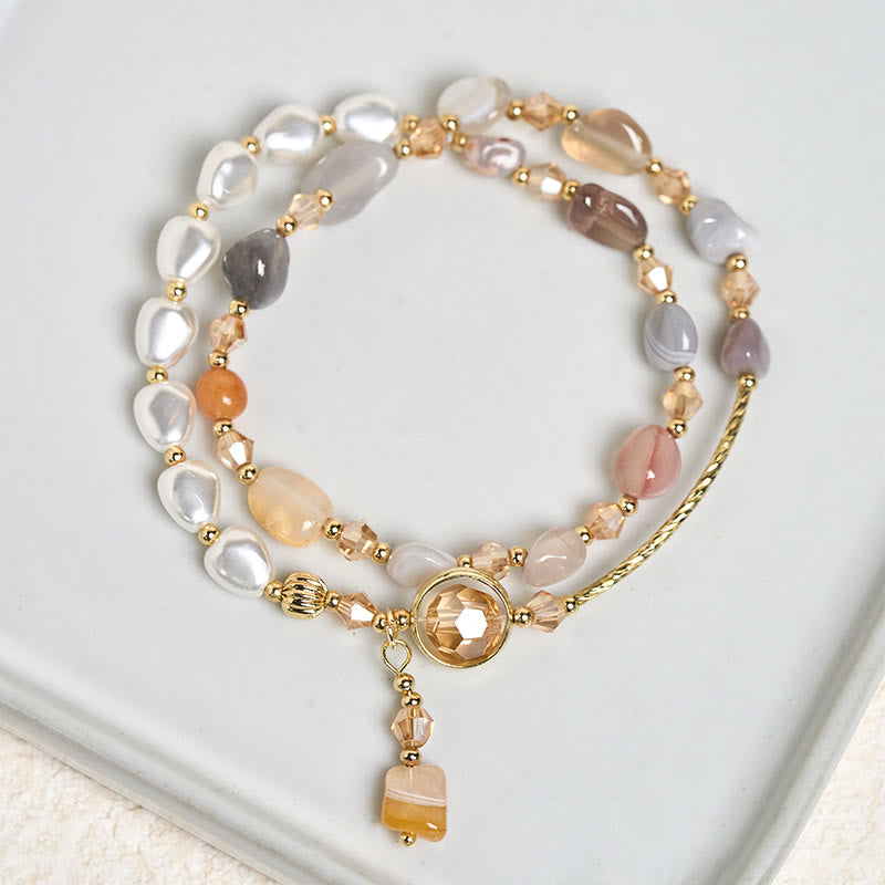 Buddha Stones Irregular Pearl Glass Bead Double Wrap Bracelet