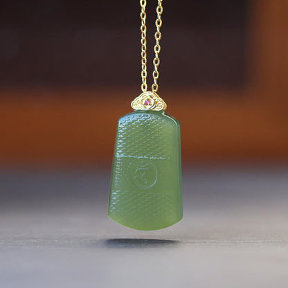 Buddha Stones Hetian Jade 925 Sterling Silver Om Symbol Prosperity Necklace Pendant