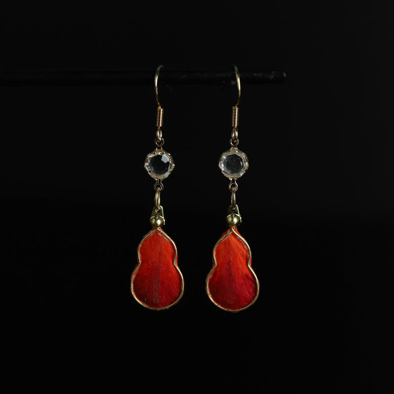 Buddha Stones Handcrafted Red Silk Art Gourd Glass Blessing Fortune Hook Earrings