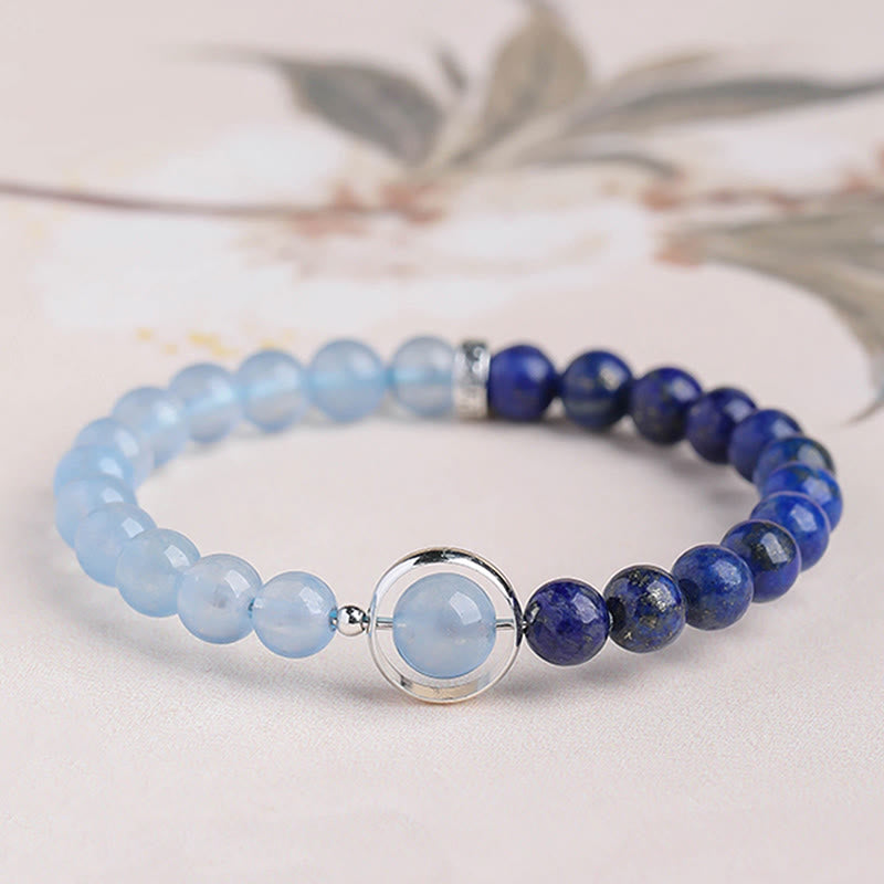 Buddha Stones Natural Aquamarine Lapis Lazuli Healing Bracelet