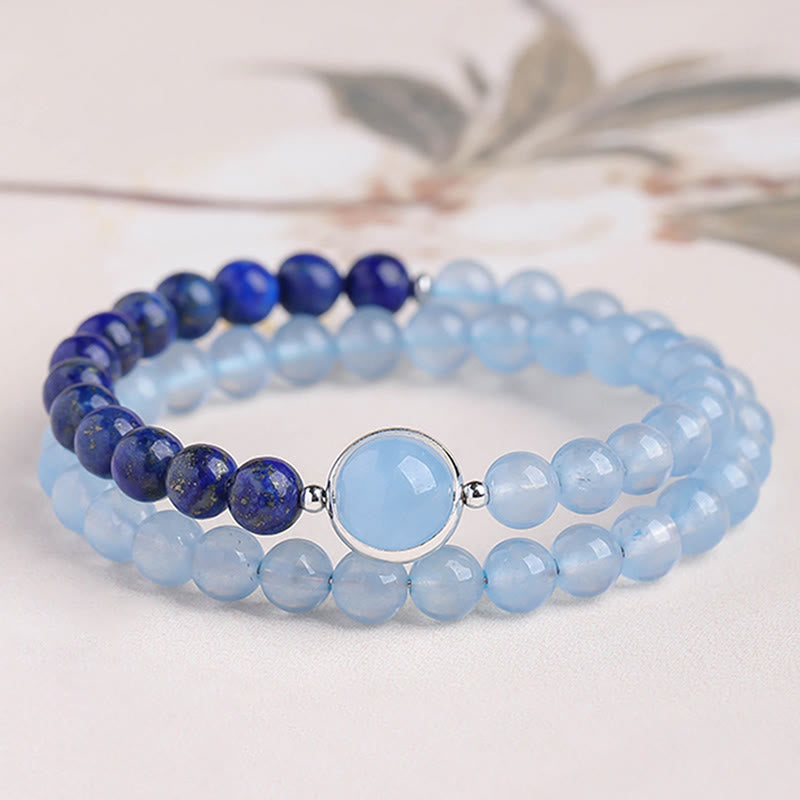 Buddha Stones Natural Aquamarine Lapis Lazuli Healing Bracelet