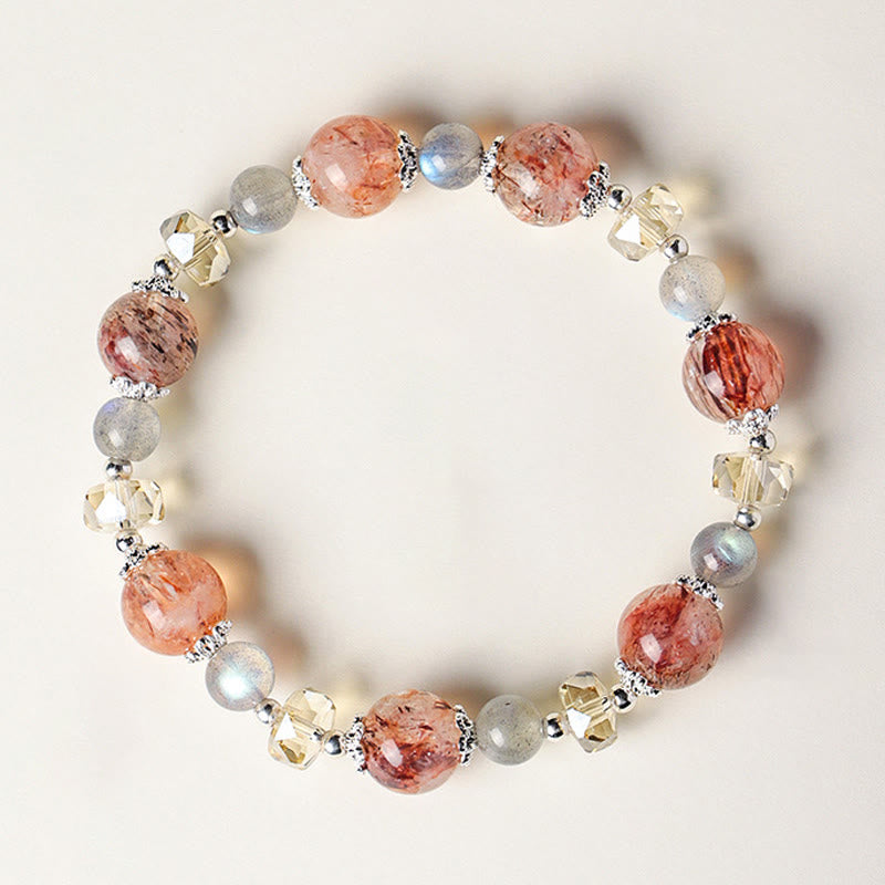 Buddha Stones Natural Aquamarine Super Seven Crystal Sparkling Faceted Bead Peace Bracelet