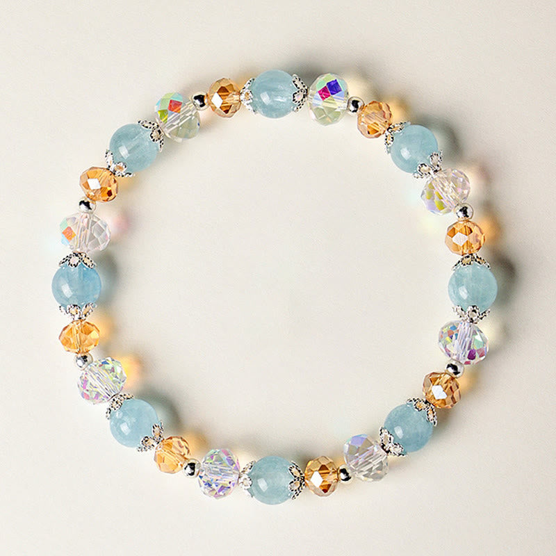 Buddha Stones Natural Aquamarine Super Seven Crystal Sparkling Faceted Bead Peace Bracelet