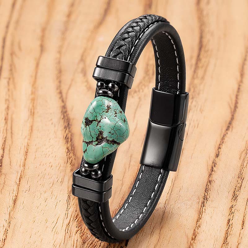 Buddha Stones Synthetic Turquoise Braided Leather Bold Bracelet