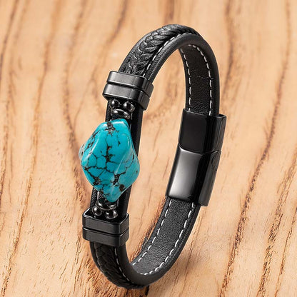 Buddha Stones Synthetic Turquoise Braided Leather Bold Bracelet