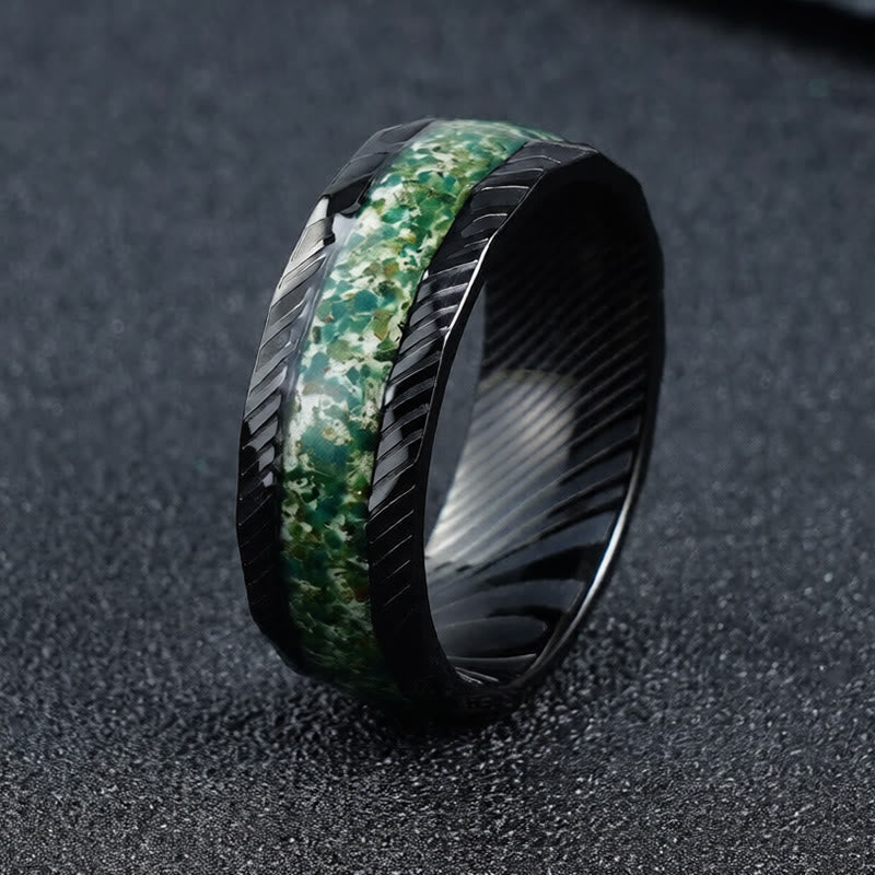 Buddha Stones Faceted Natural Inlay Titanium Steel Strength Ring