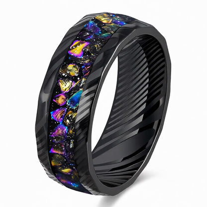 Buddha Stones Faceted Natural Inlay Titanium Steel Strength Ring