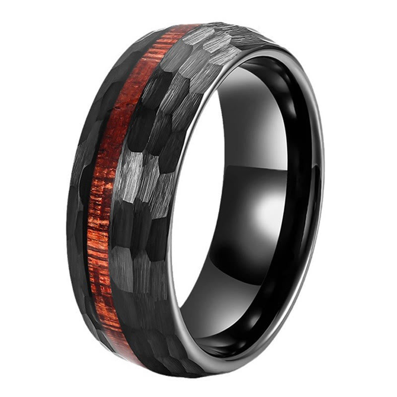 Buddha Stones Hammered Texture Inlay Tungsten Steel Endurance Ring