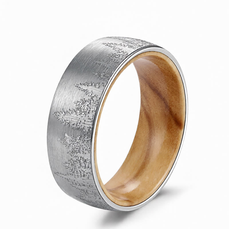 Buddha Stones Forest Pattern Wood Tungsten Steel Strength Ring