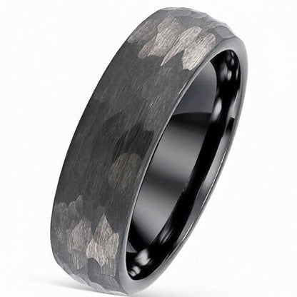 Buddha Stones Simple Hammered Texture Tungsten Steel Reliability Ring
