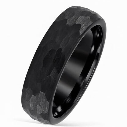 Buddha Stones Simple Hammered Texture Tungsten Steel Reliability Ring