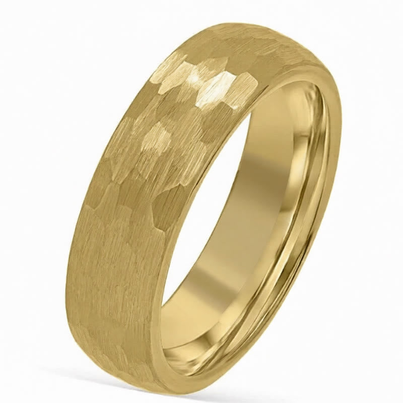 Buddha Stones Simple Hammered Texture Tungsten Steel Reliability Ring
