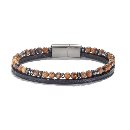 Buddha Stones Lapis Lazuli Tiger Eye Bead Balance Leather Bracelet