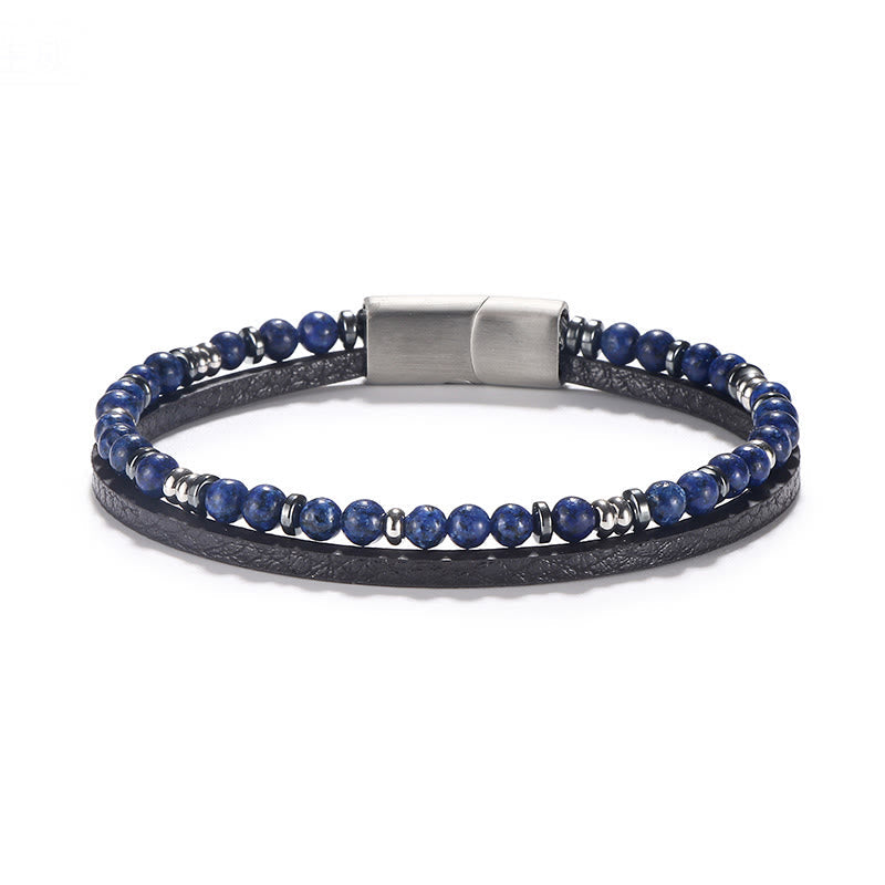 Buddha Stones Lapis Lazuli Tiger Eye Bead Balance Leather Bracelet