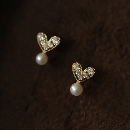 Buddha Stones 925 Sterling Silver Plated With Gold Heart Design Sincerity Earrings