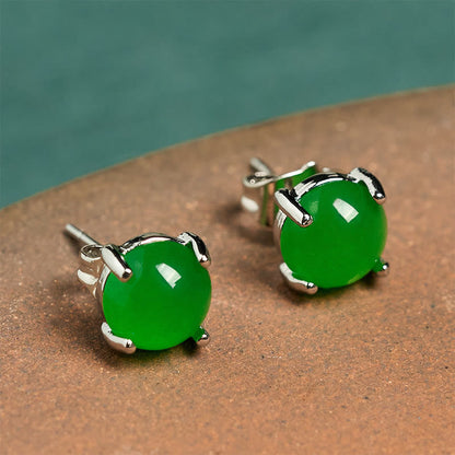Buddha Stones Jade 925 Sterling Silver Abundance Earrings