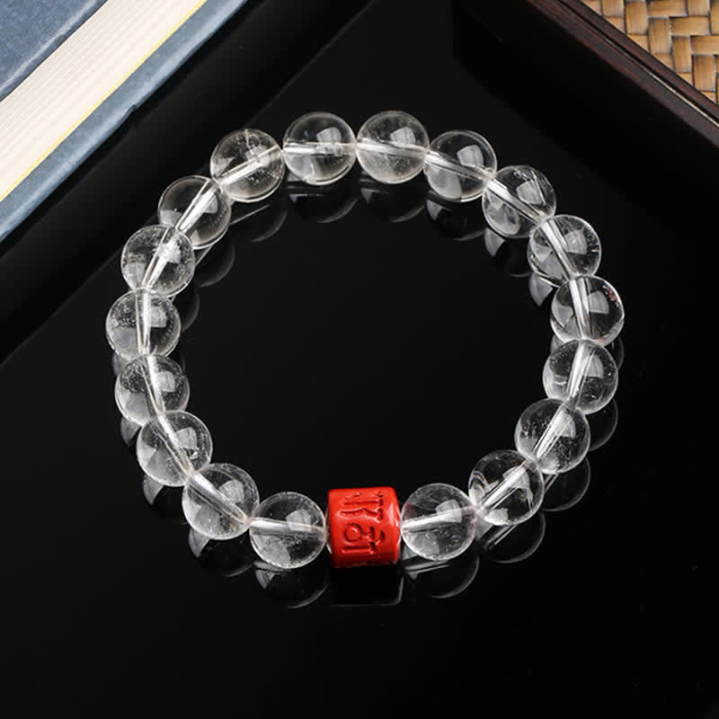 Buddha Stones Natural Clear Quartz Om Mani Padme Hum Healing Bracelet