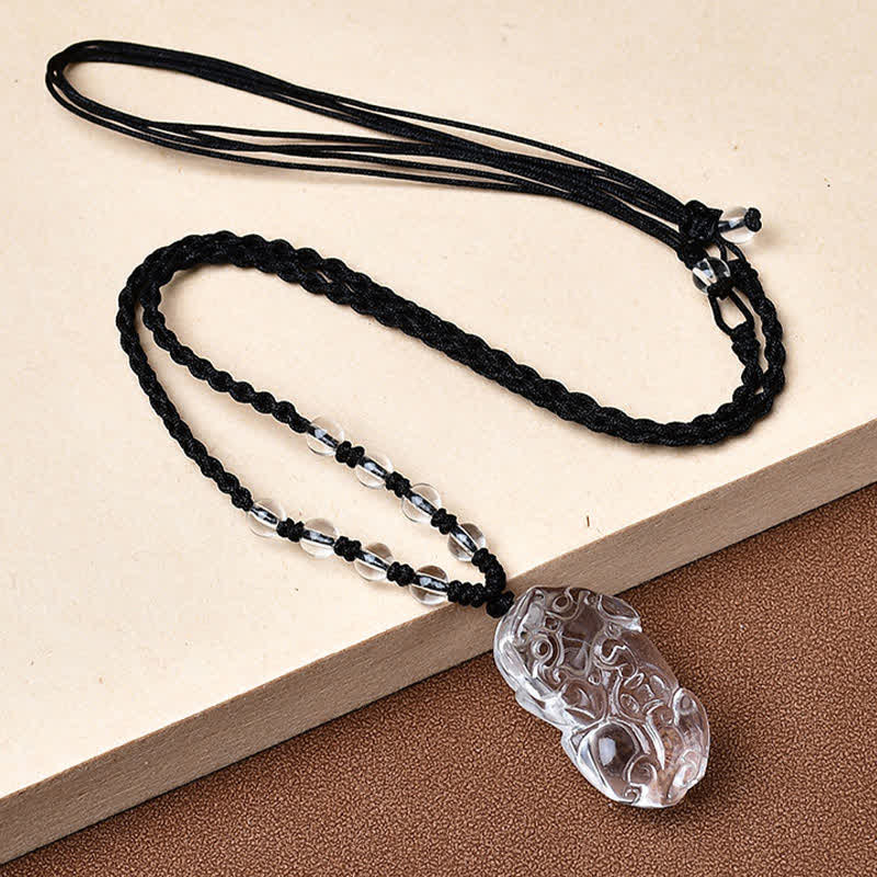 Buddha Stones Natural Clear Quartz Pixiu Clarity Beads Rope Necklace