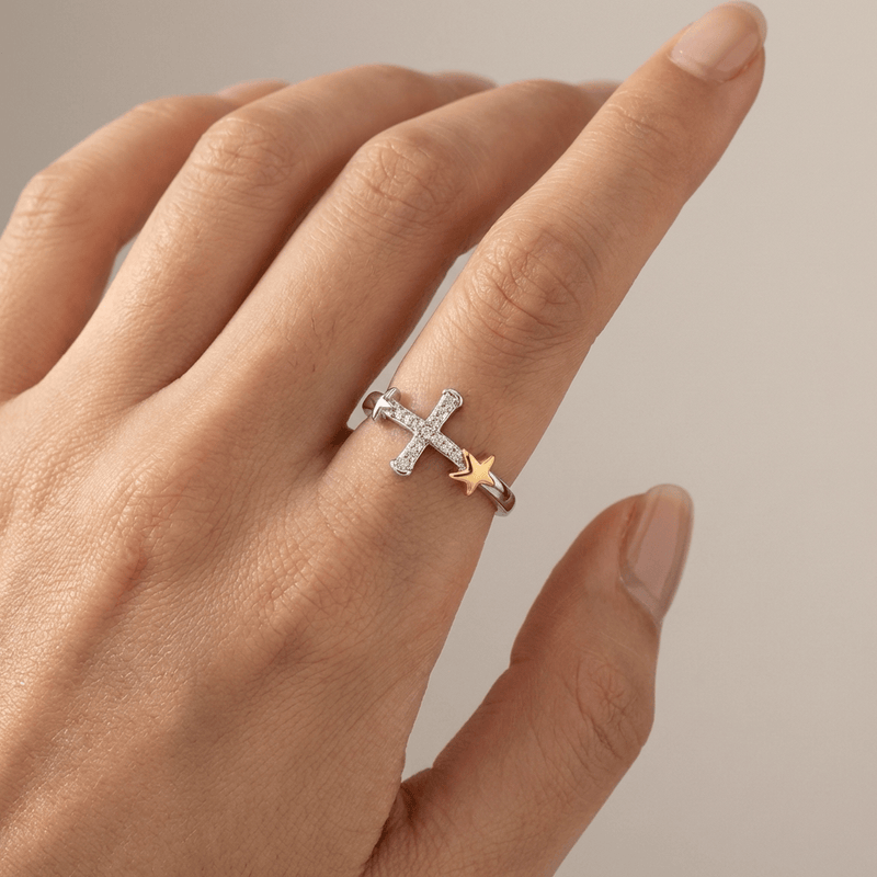 Gold Star Cross Ring - (adjustable)