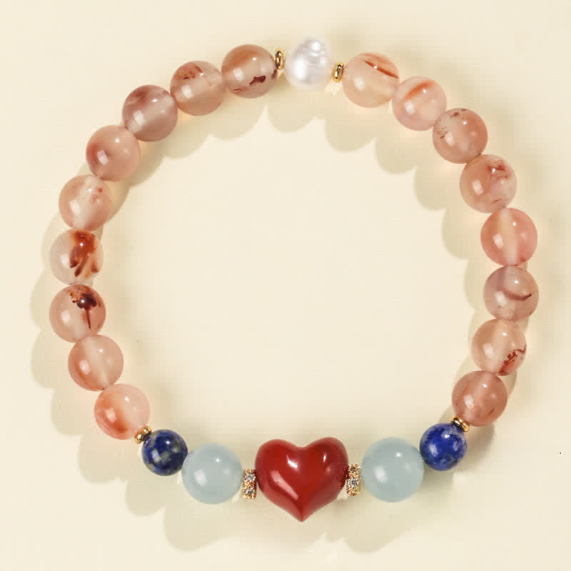Buddha Stones Heart Design South Red Agate Lapis Lazuli Success Bracelet