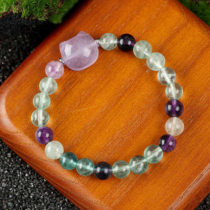 Buddha Stones Cat Design Blue Lace Agate Clear Quartz Beaded Bracelet