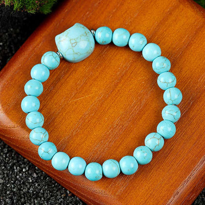 Buddha Stones Cat Design Blue Lace Agate Clear Quartz Beaded Bracelet