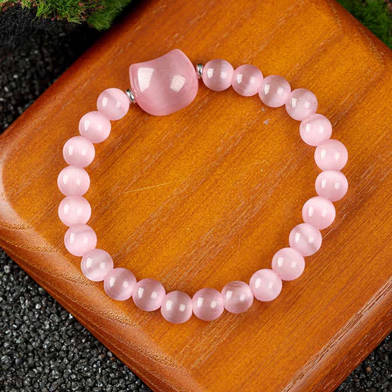 Buddha Stones Cat Design Blue Lace Agate Clear Quartz Beaded Bracelet