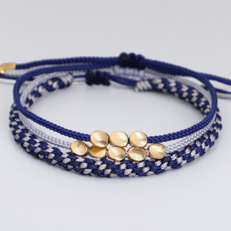 Buddha Stones 3pcs Blue Gray String Golden Copper Beads Self Care Bracelet