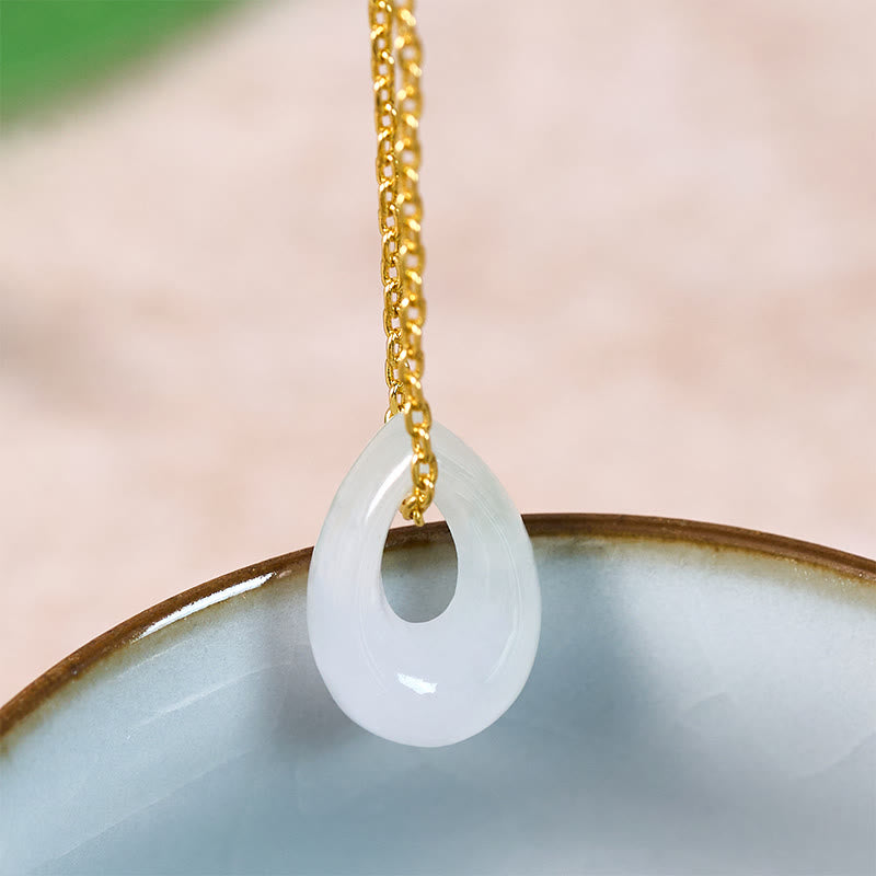 Buddha Stones Water Droplet White Jade Luck Necklace Pendant