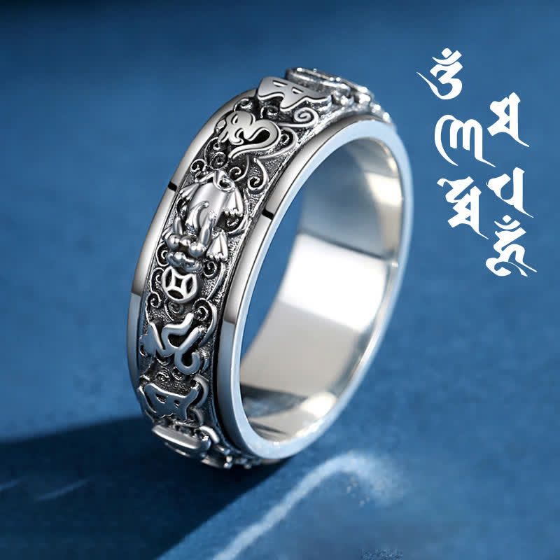 Buddha Stones Pixiu Om Mani Padme Hum Copper Rotatable Ring