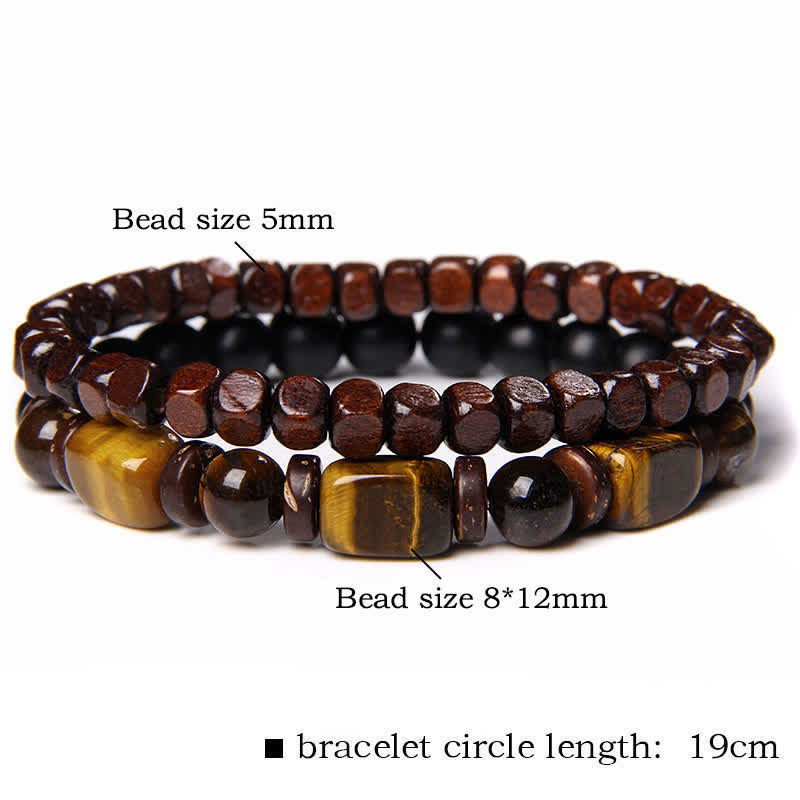 Buddha Stones 2pcs Tiger Eye Hematite Square Double Wrap Beaded Strength Bracelet