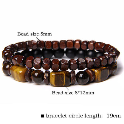 Buddha Stones 2pcs Tiger Eye Hematite Square Double Wrap Beaded Strength Bracelet